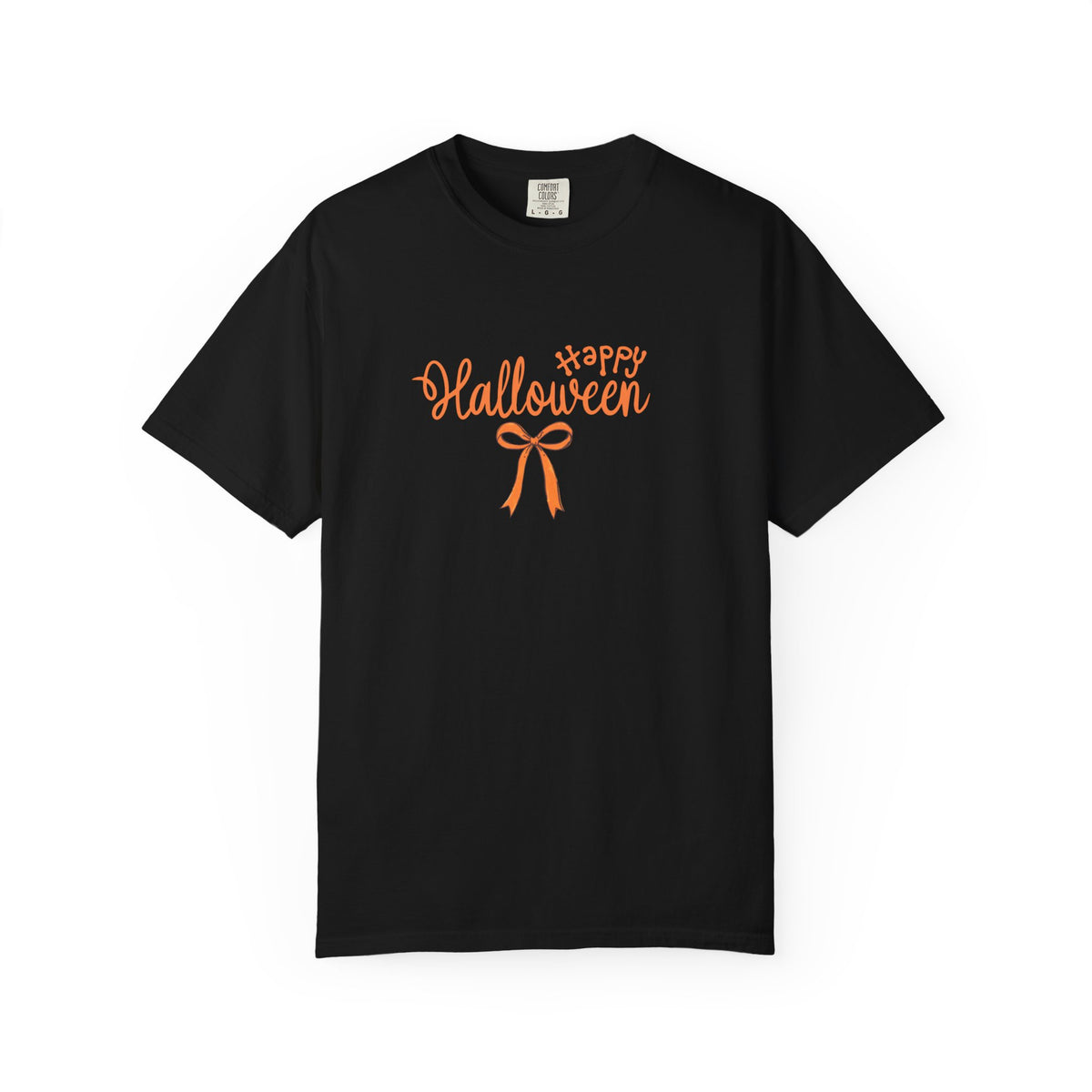 Halloween Bow T-Shirt — 'Happy Halloween' Orange Script Tee