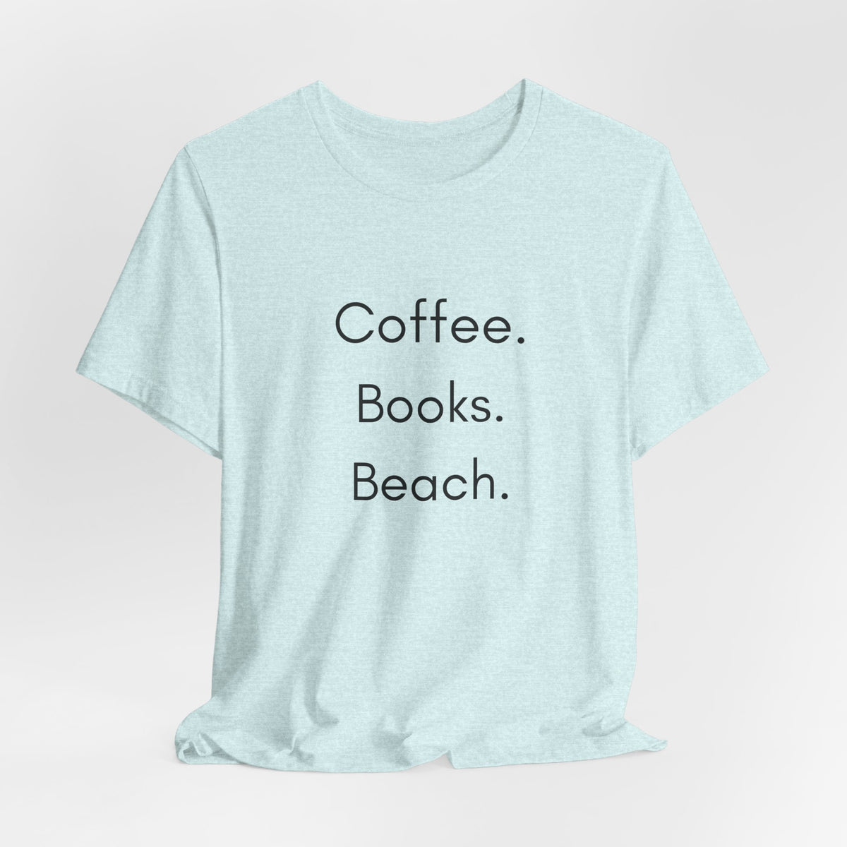 Coffee. Books. Beach. T‑Shirt — Minimalist Literary Beach Tee