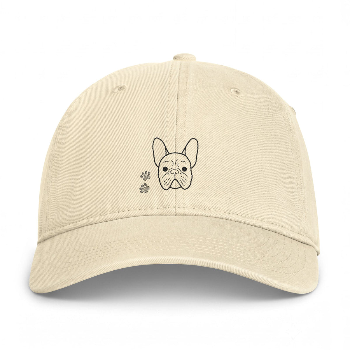 Washed Cotton Cap with Minimal French Bulldog Outline — Coastal Casual Dad Hat