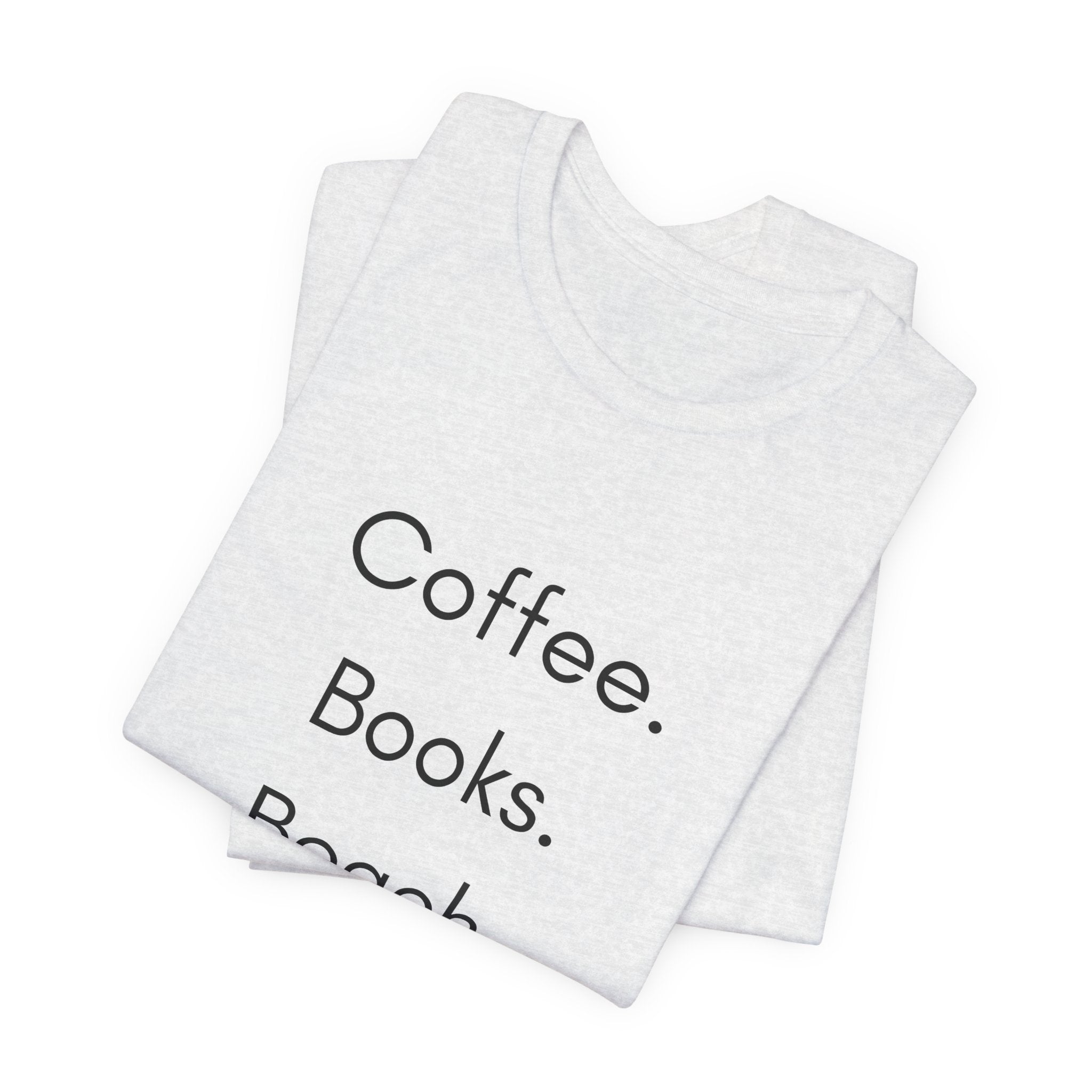 Coffee. Books. Beach. T‑Shirt — Minimalist Literary Beach Tee