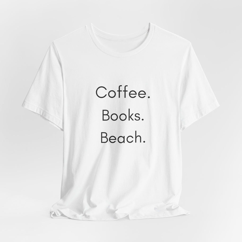 Coffee. Books. Beach. T‑Shirt — Minimalist Literary Beach Tee