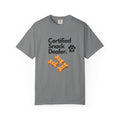 Certified Snack Dealer T-Shirt — Funny Dog Treat Tee with Paw Print