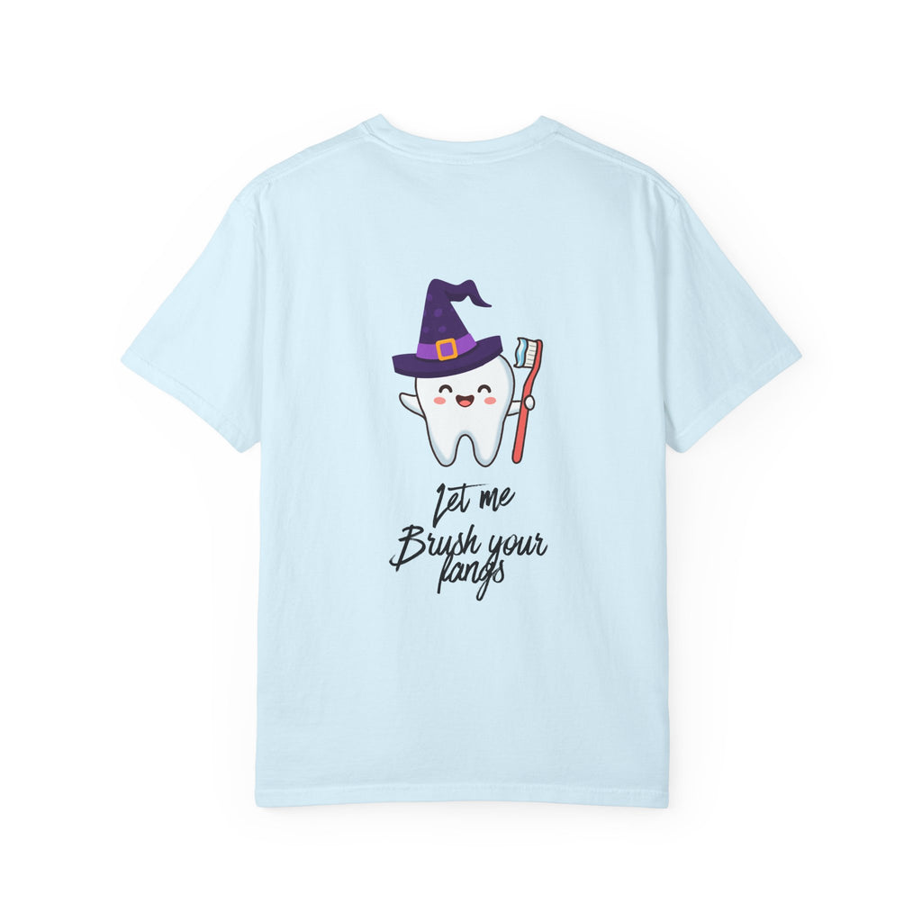 Tooth Witch T‑Shirt — Cute Halloween Dental Tee (“Let Me Brush Your Fangs”)