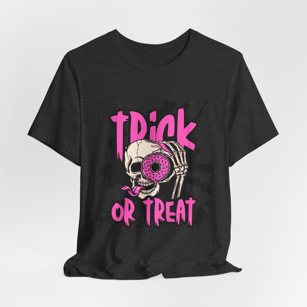 Halloween Skull Donut Tee — "Trick or Treat" Graphic T-Shirt