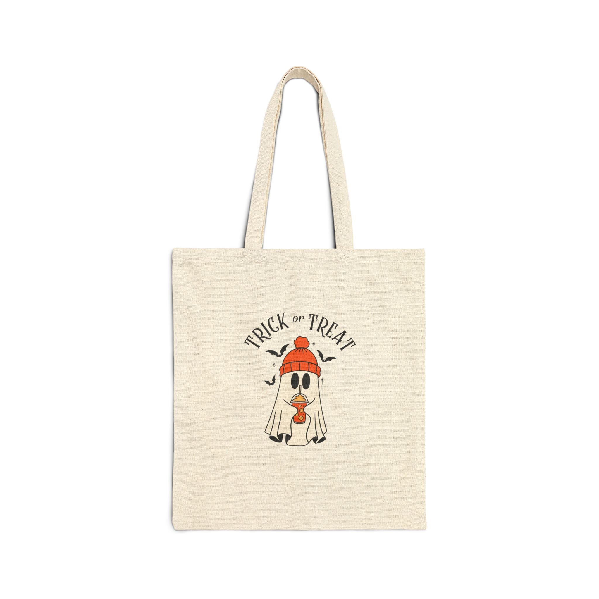 Halloween Ghost Dog Tote Bag - "Trick or Treat" Cotton Canvas Tote