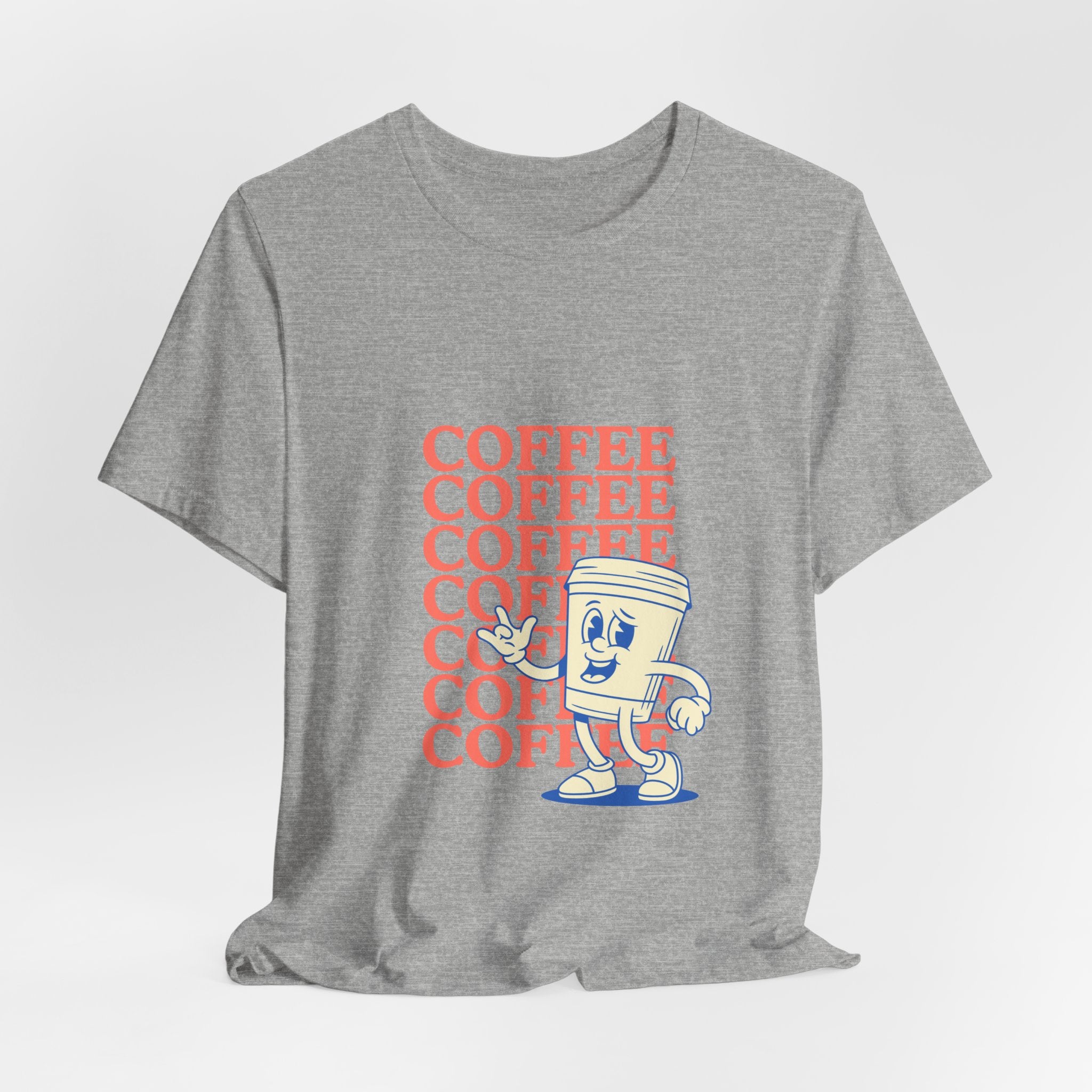 Coffee Retro Tee — Repeating "COFFEE" Text with Cute Cartoon Coffee Cup