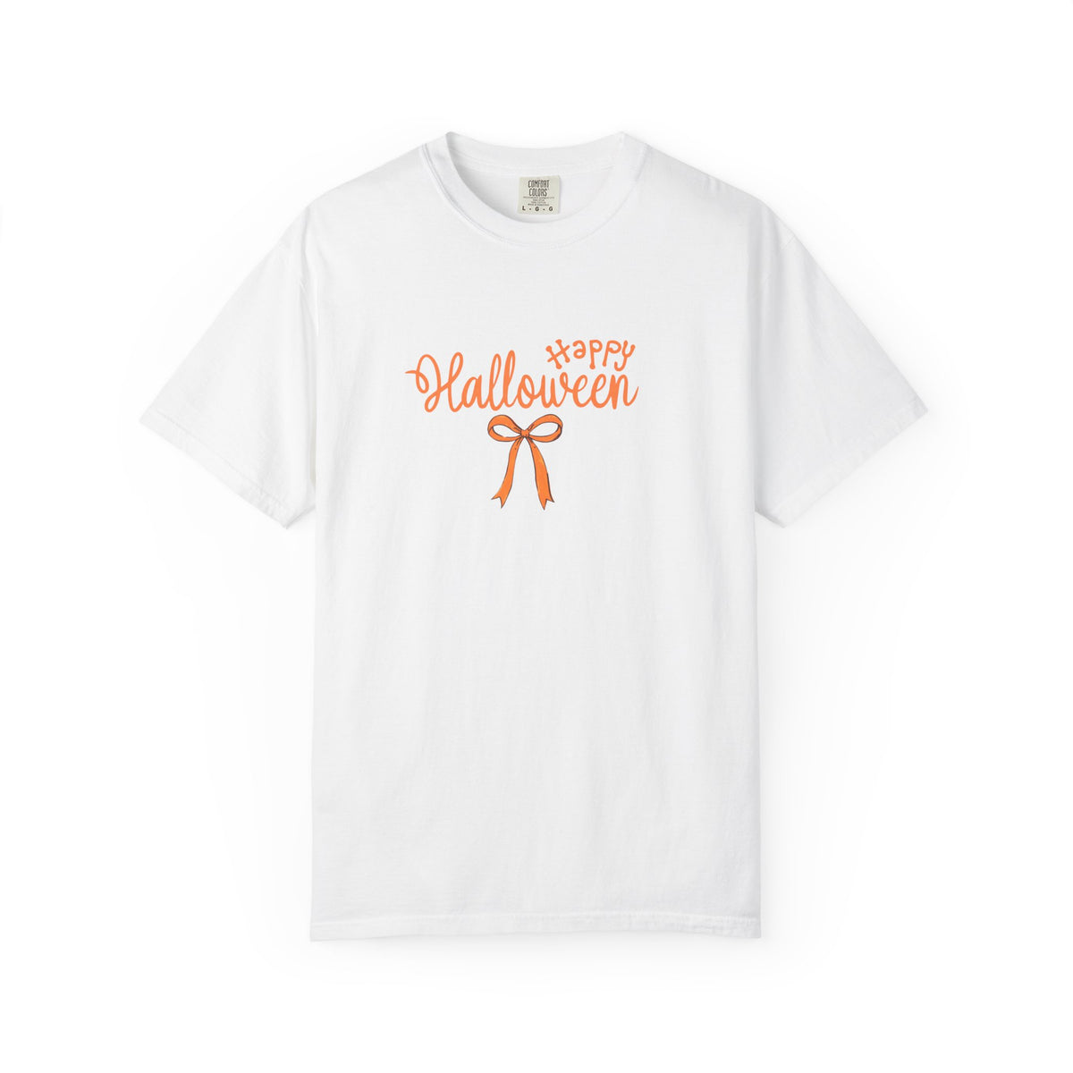Halloween Bow T-Shirt — 'Happy Halloween' Orange Script Tee