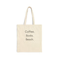 Cotton Tote Bag - "Coffee. Books. Beach." Minimalist Canvas Book Tote