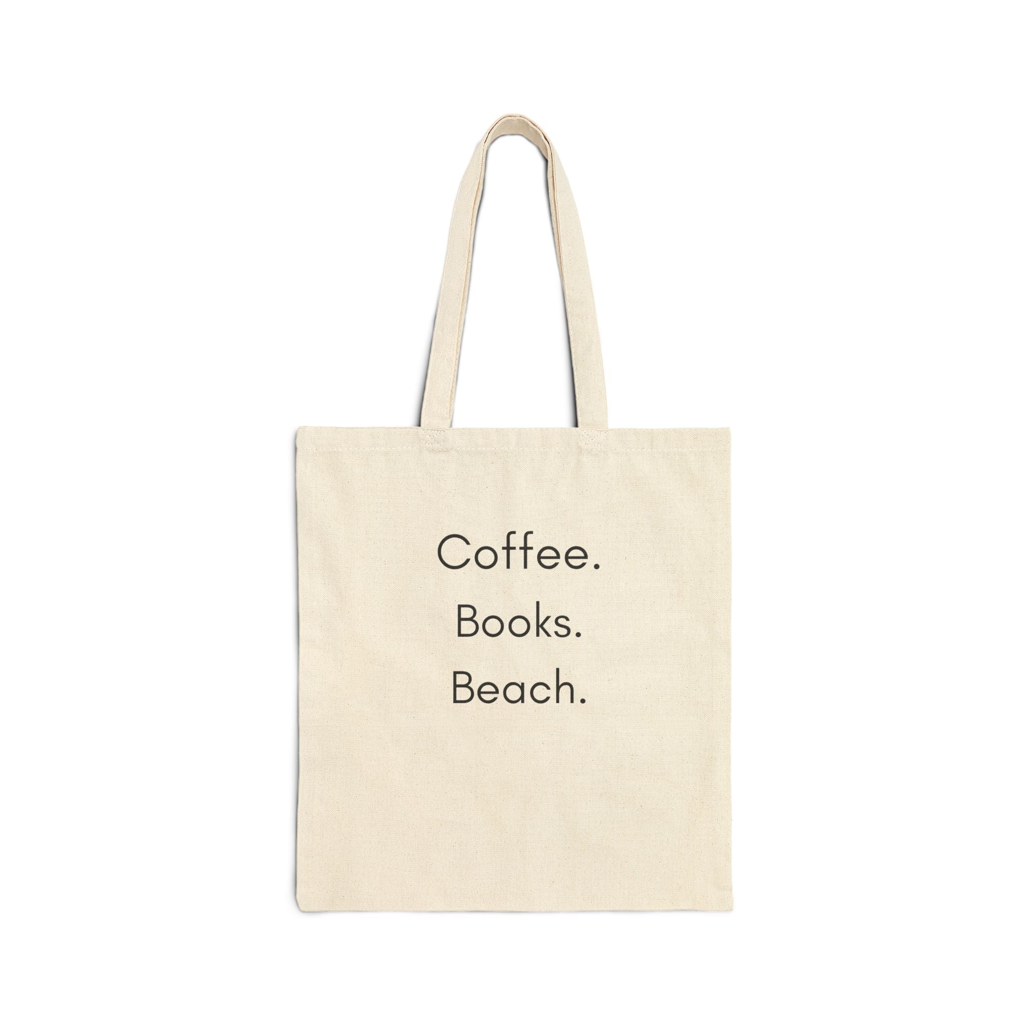 Cotton Tote Bag - "Coffee. Books. Beach." Minimalist Canvas Book Tote