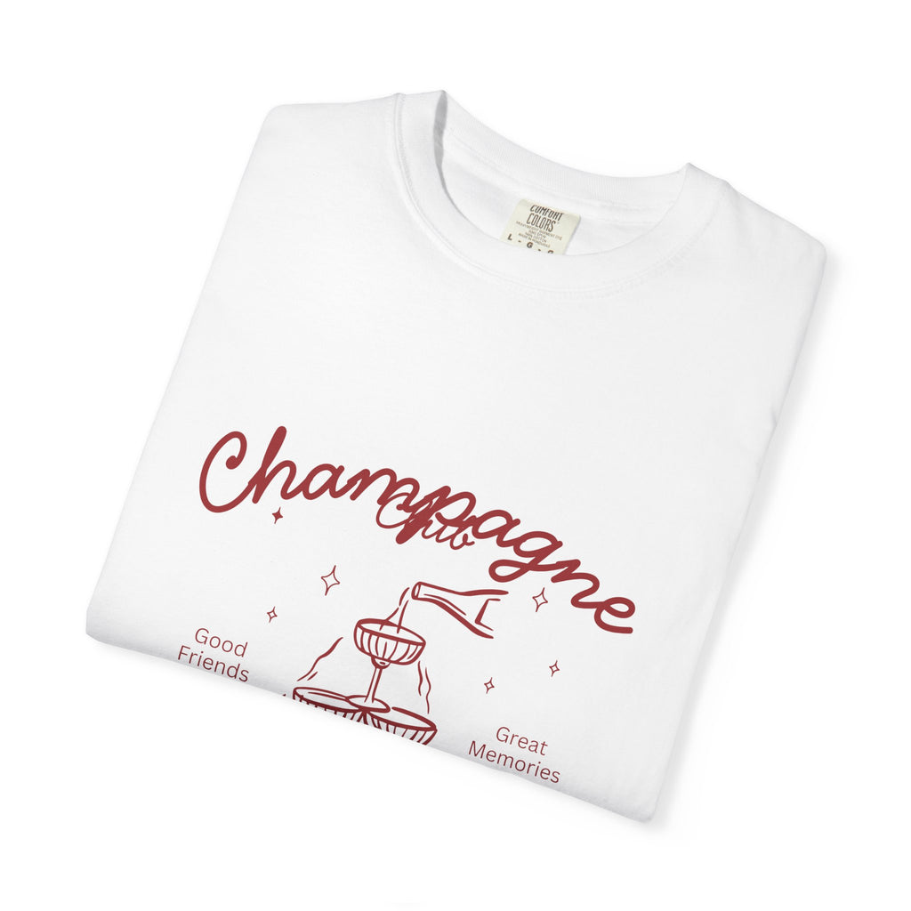 Champagne Tower T-Shirt — Retro Script Champagne Graphic Tee