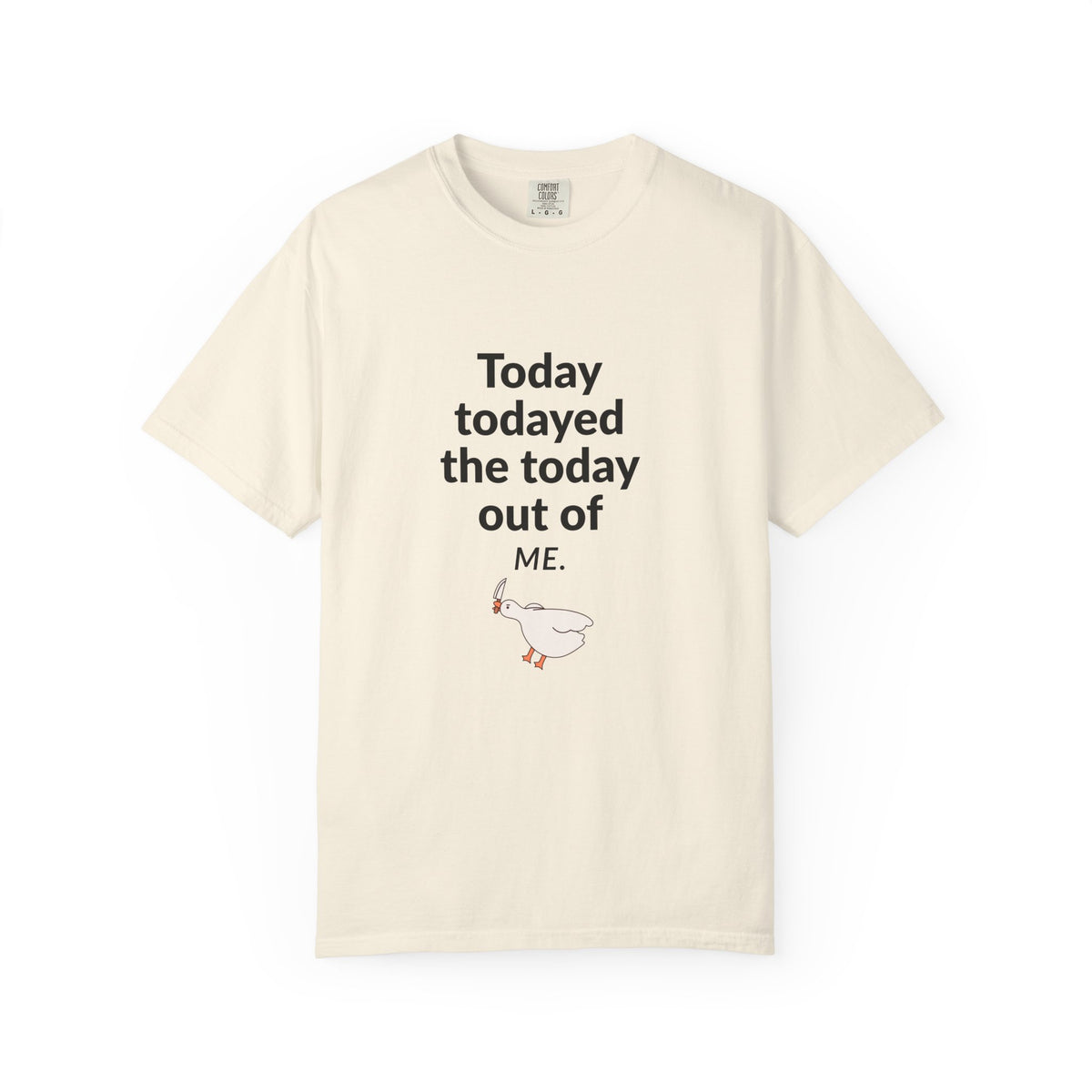 “Today todayed the today out of me.” Graphic T‑Shirt — Funny Relatable Tee with Cute Bird