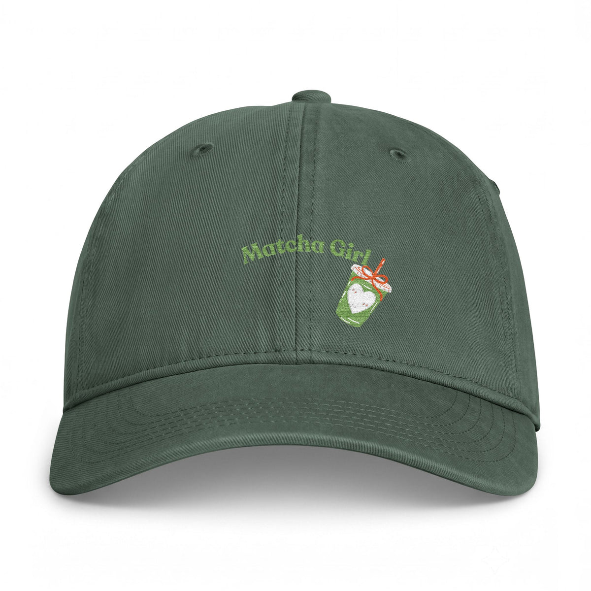 Matcha Girl Cap — Embroidered Coastal Washed Hat with Iced Matcha Design
