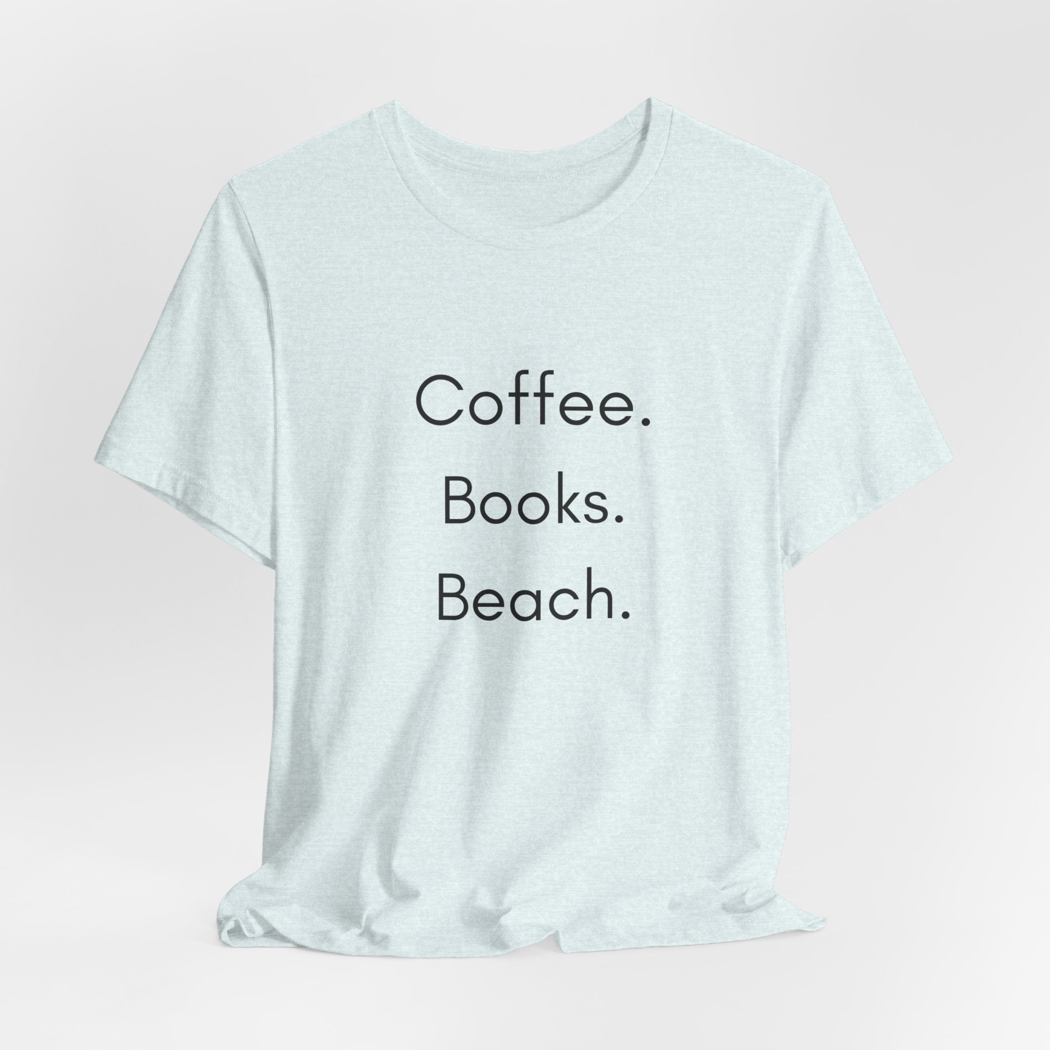 Coffee. Books. Beach. T‑Shirt — Minimalist Literary Beach Tee
