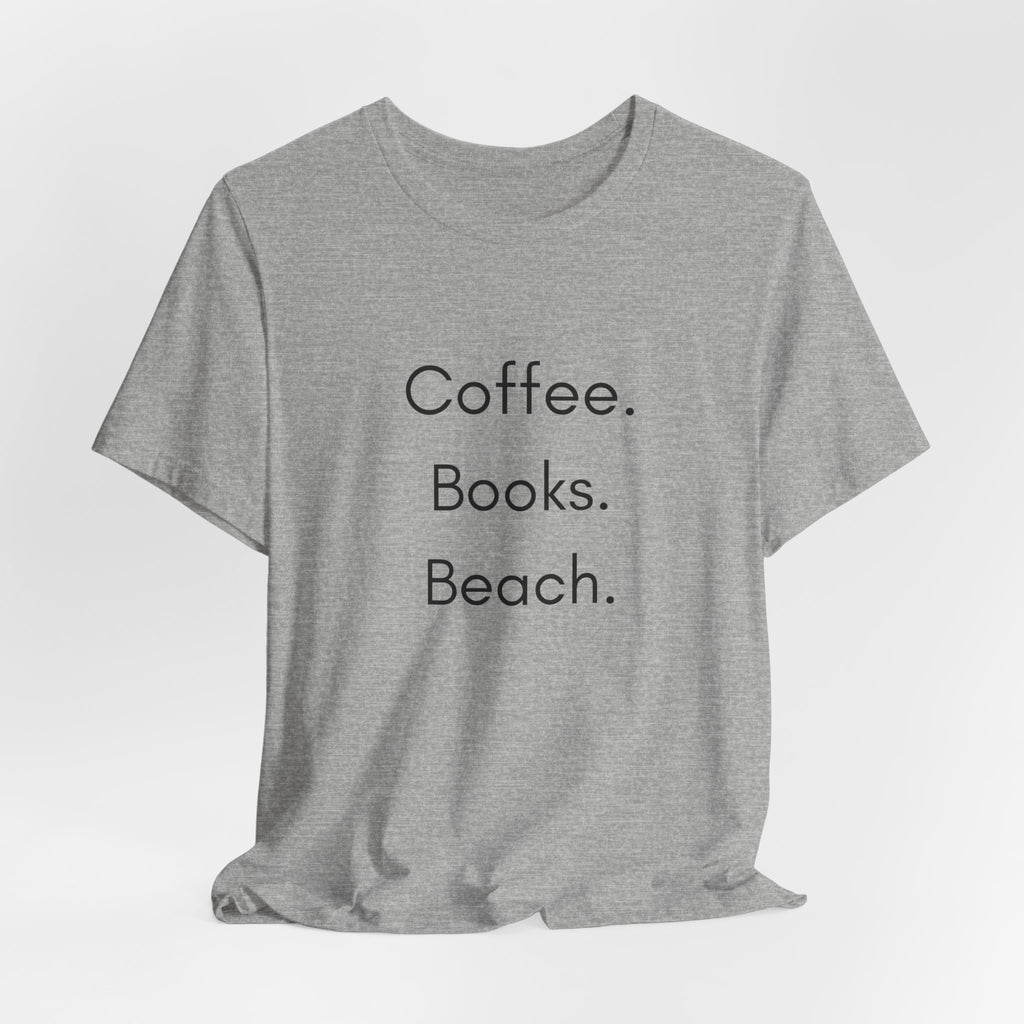 Coffee. Books. Beach. T‑Shirt — Minimalist Literary Beach Tee