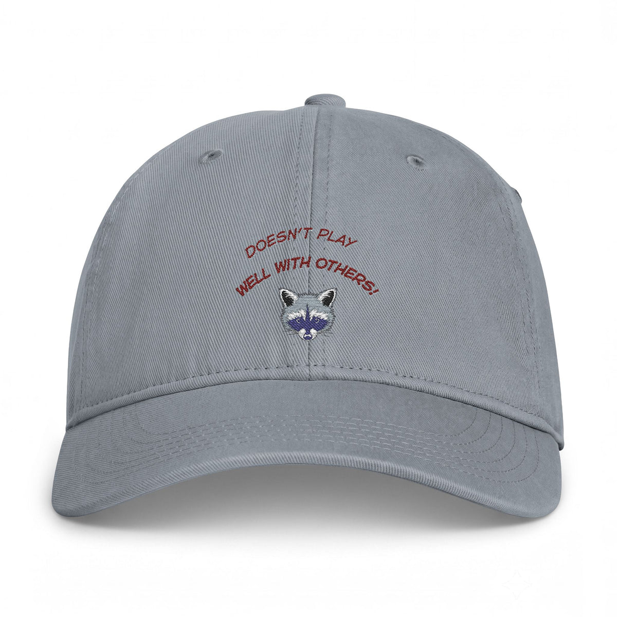Doesn't Play Well With Others Cap — Embroidered Raccoon Dad Hat (Coastal Washed)