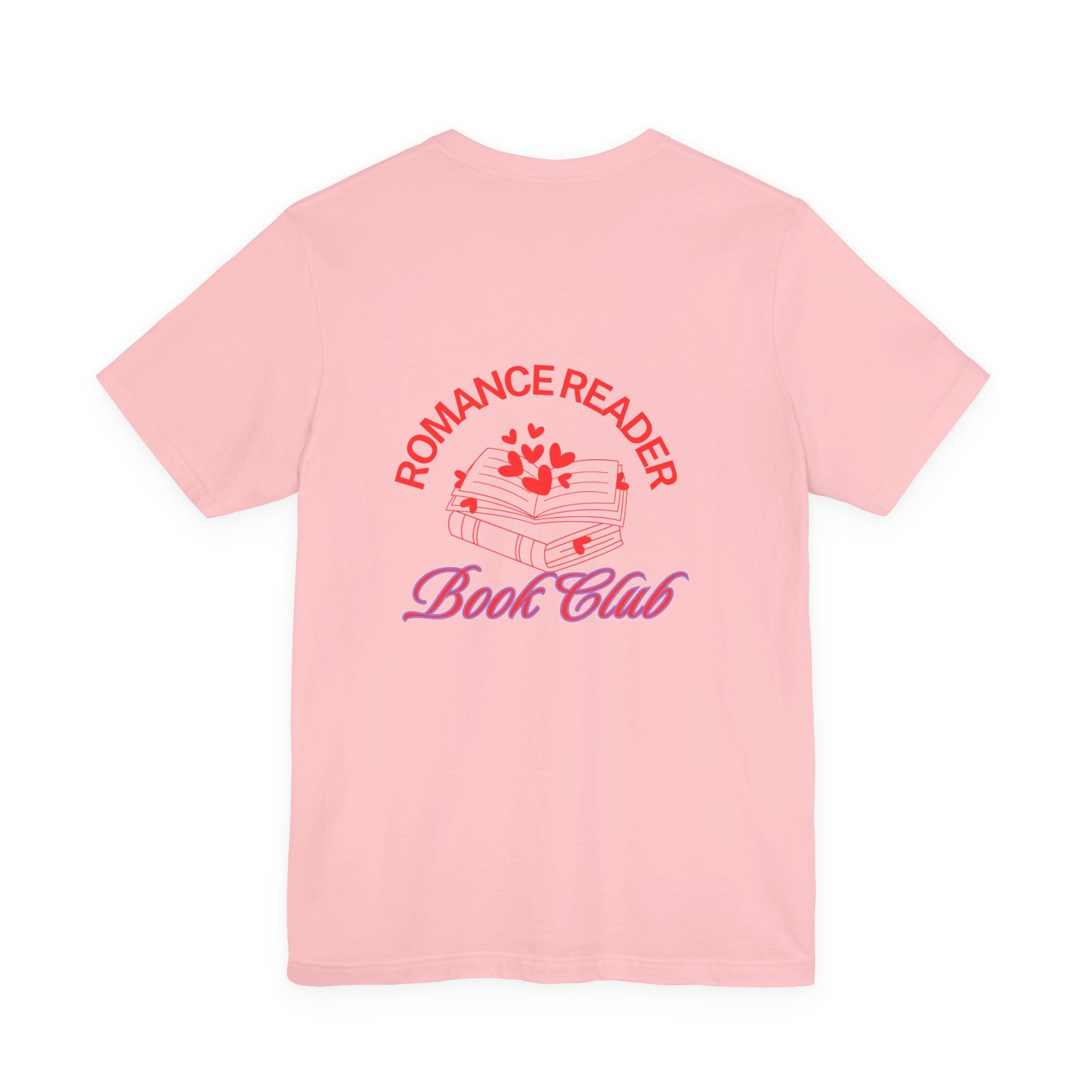 Romance Reader Book Club Tee — Pink Heart Chest & Back Graphic Shirt