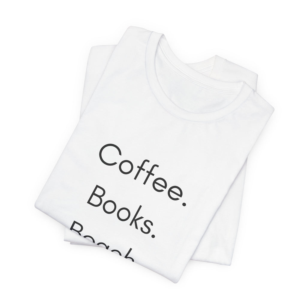 Coffee. Books. Beach. T‑Shirt — Minimalist Literary Beach Tee